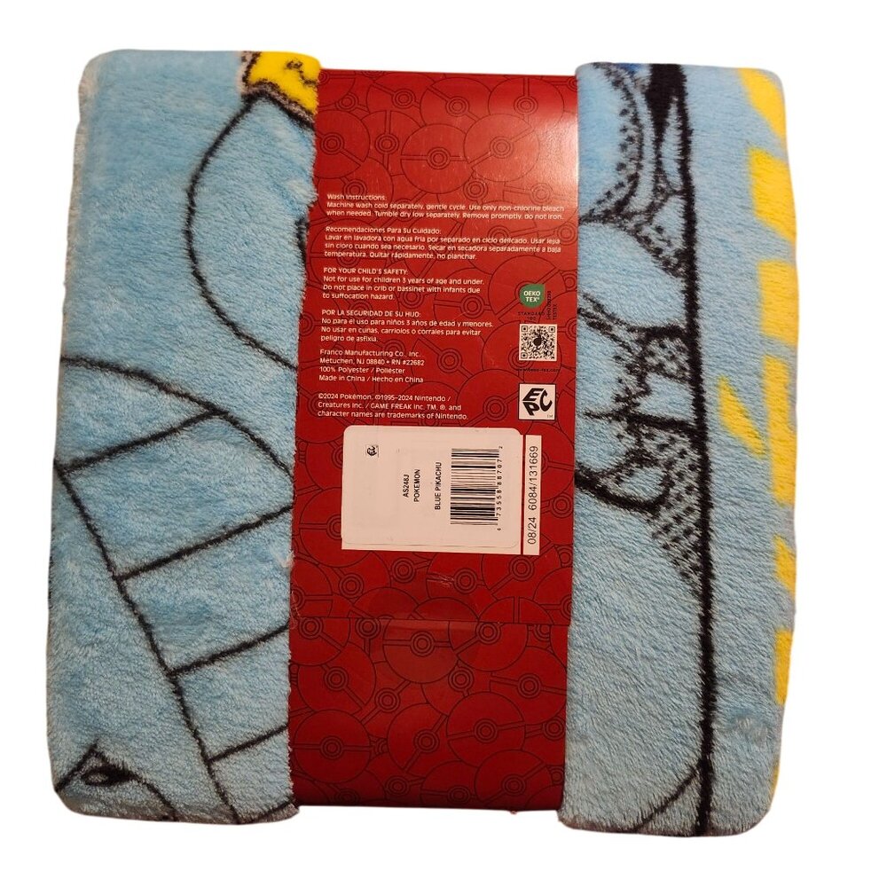 Pokémon 40" X 50" Pikachu Silky Soft Throw Blanket Machine Washable Blue Yellow - Picture 2 of 6